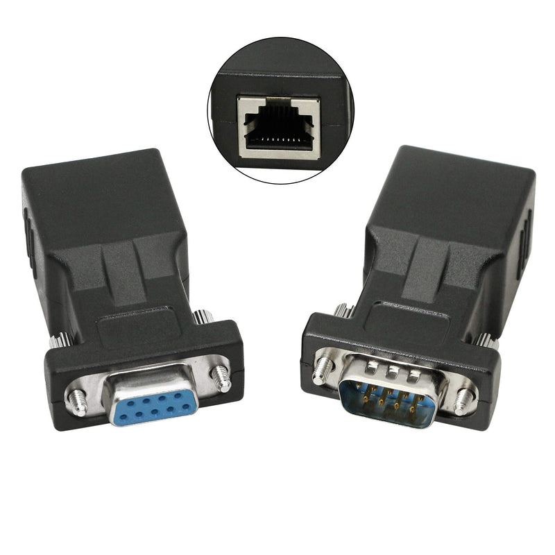 DB9 RS232 to RJ45 Extender, DB9 9-Pin Serial Port Female&Male to RJ45 CAT5 CAT6 Ethernet LAN Extend Adapter Cable-2pcs (2-Adapter) 2-Adapter - LeoForward Australia