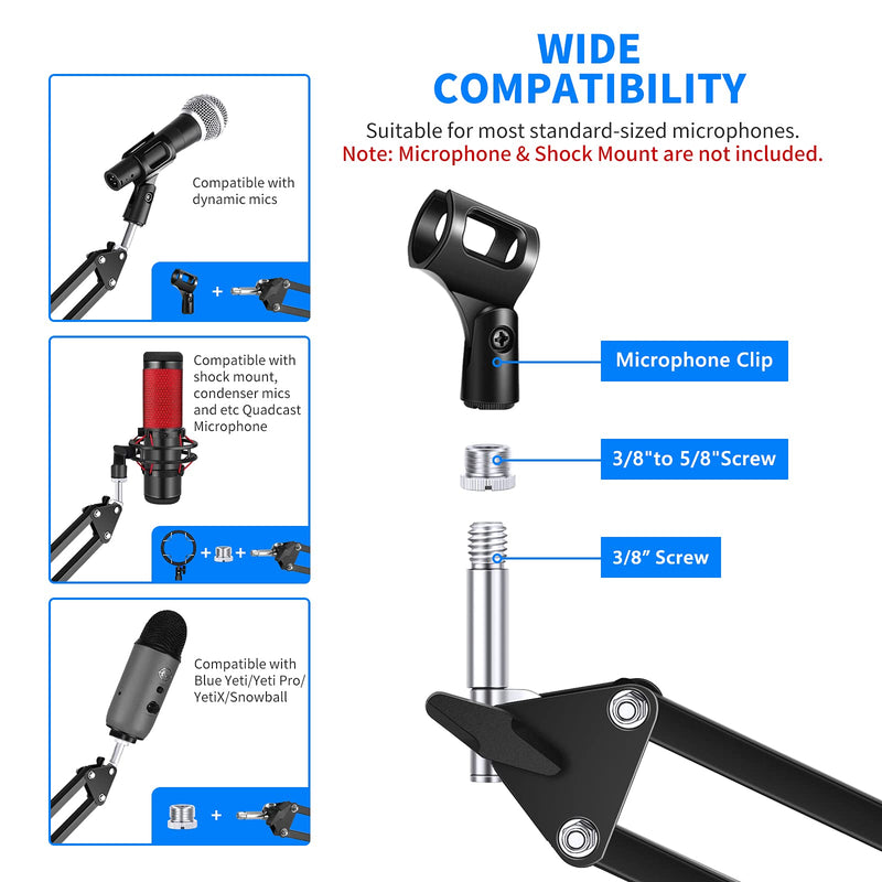  [AUSTRALIA] - Neewer Microphone Arm, Mic Arm Microphone Stand Boom Suspension Scissor Stand with 3/8" to 5/8" Screw Adapter and Cable Ties Compatible with Blue Yeti, Snowball, Yeti X and Other Mics, Max Load 1.5KG