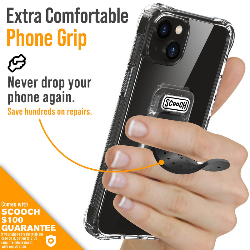  [AUSTRALIA] - Scooch iPhone 14 Plus Case with Stand, Phone Grip, and Car Vent Mount [Wingman] with $100 Device Coverage, Military Grade Drop Protection, Three-Way Kickstand, Works w/Magnetic Car Mounts (Clear) Clear