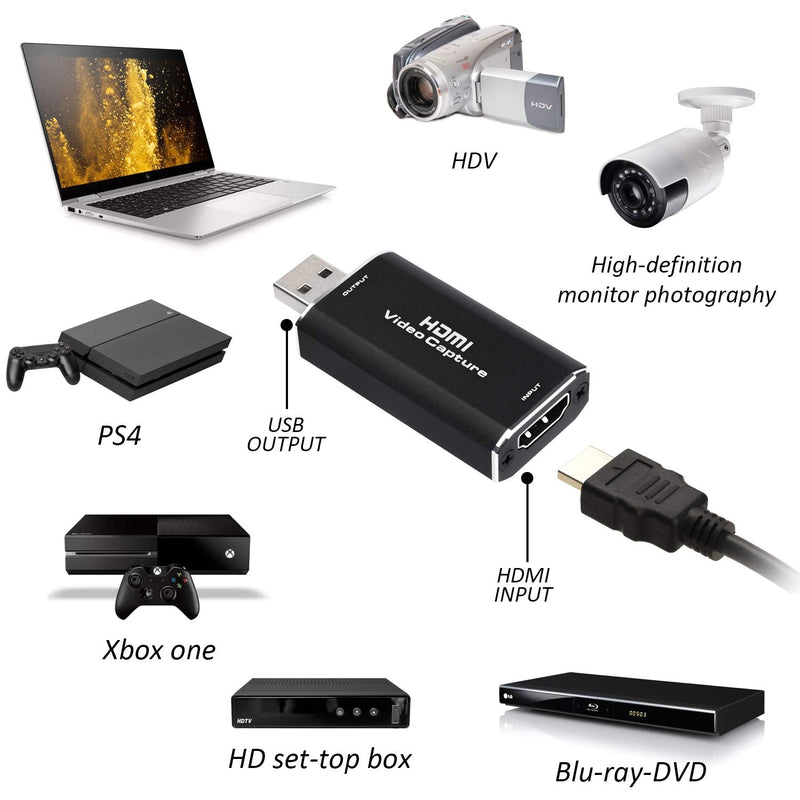  [AUSTRALIA] - Audio Video Capture Card Device Record, HD 1080P 30fps HDMI to USB 2.0, Camcorder, or Action Cam for Live Broadcasting, Gaming, Streaming, Video Conference, Teaching