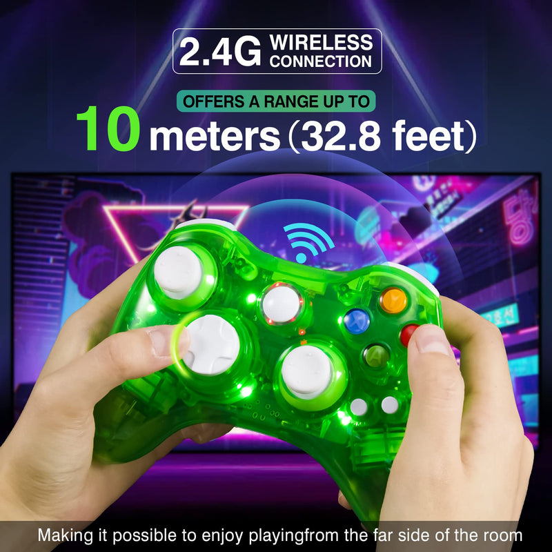  [AUSTRALIA] - PAWHITS Wireless Controller Compatible for 360 Double Motor Vibration Wireless Gamepad Gaming Joypad connected with a receiver transparent green