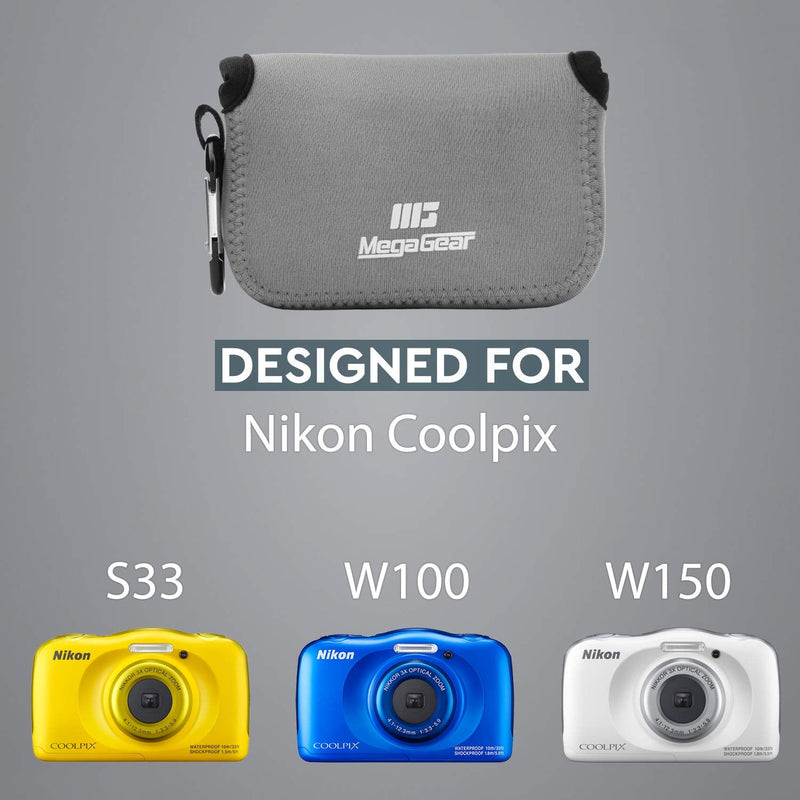  [AUSTRALIA] - MegaGear Ultra Light Neoprene Camera Case Compatible with Nikon Coolpix W150, W100, S33 Gray