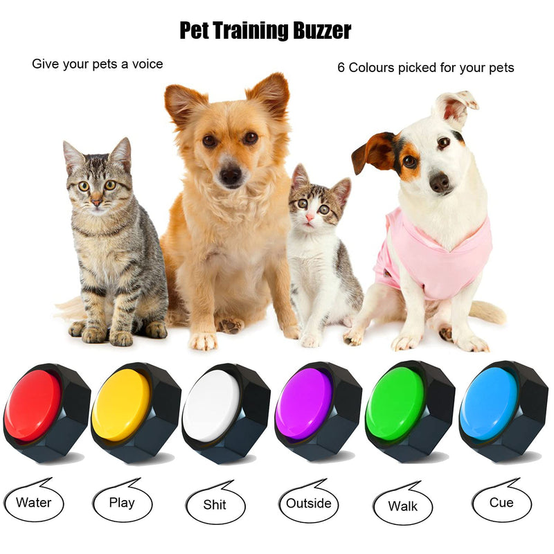 U-Likee Set of 6 Colors Dog Buttons-Recordable Button-Dog Speech Training Buzzer-Record & Playback Your Own Message (Battery Included) Red-Yellow-White-Purple-Green-Blue - LeoForward Australia