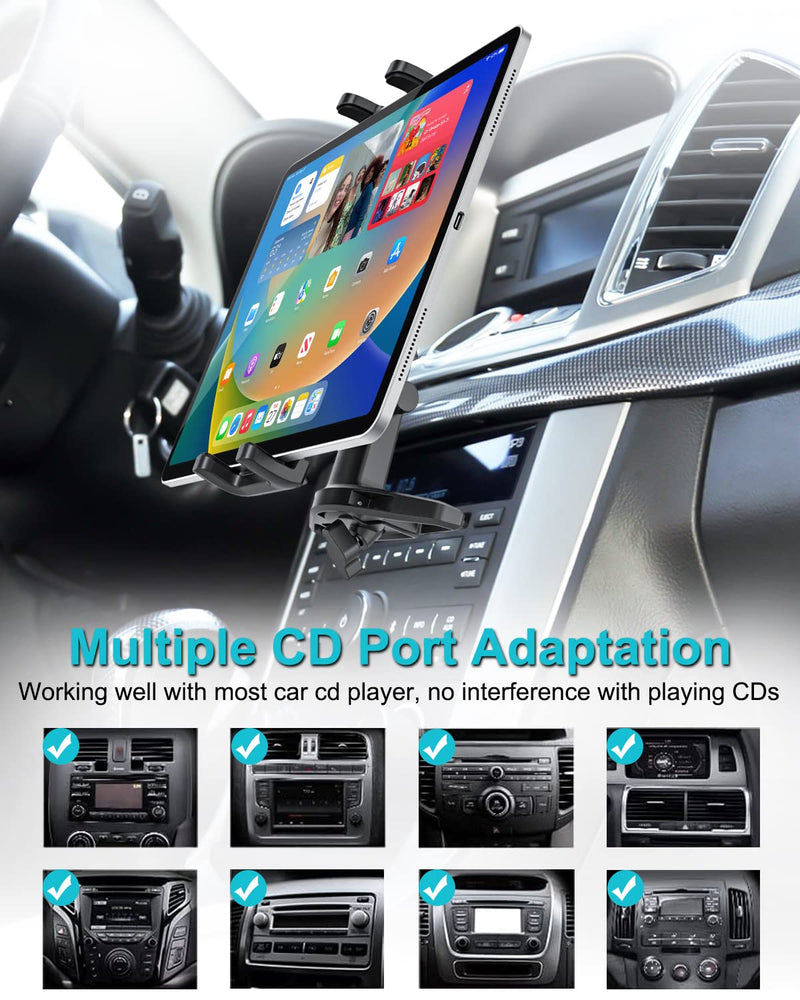 [AUSTRALIA] - Aozcu Car Tablet Holder CD Slot, Adjustable Arm CD Player Tablet Mount, 360° Rotation CD Phone Cradle for iPad Pro 12.9 Mini Air, Samsung Galaxy Z Fold Series, Tabs, iPhone, More 4-13" Device