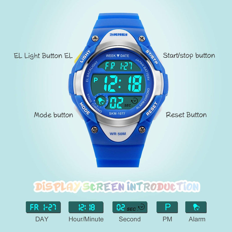 Boys Girls Sport Digital Watch, Kids Outdoor Waterproof Electronic Watches with LED Alarm Stopwatch Blue - LeoForward Australia