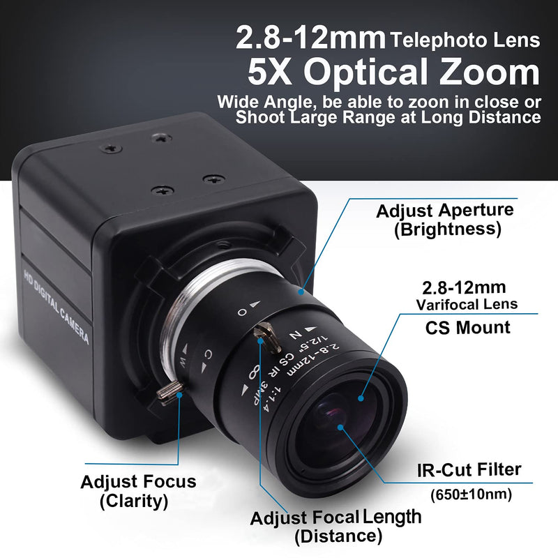  [AUSTRALIA] - SVPRO 2.8-12mm Manual Zoom Lens 1080P Full HD Webcam Wide Angle Portable PC Computer USB Camera for Streaming with CMOS OV2710 Sensor for Windows,Android,Linux, MAC OS,1/4 Inche Screw Mount 2.8-12mm Zoom Lens