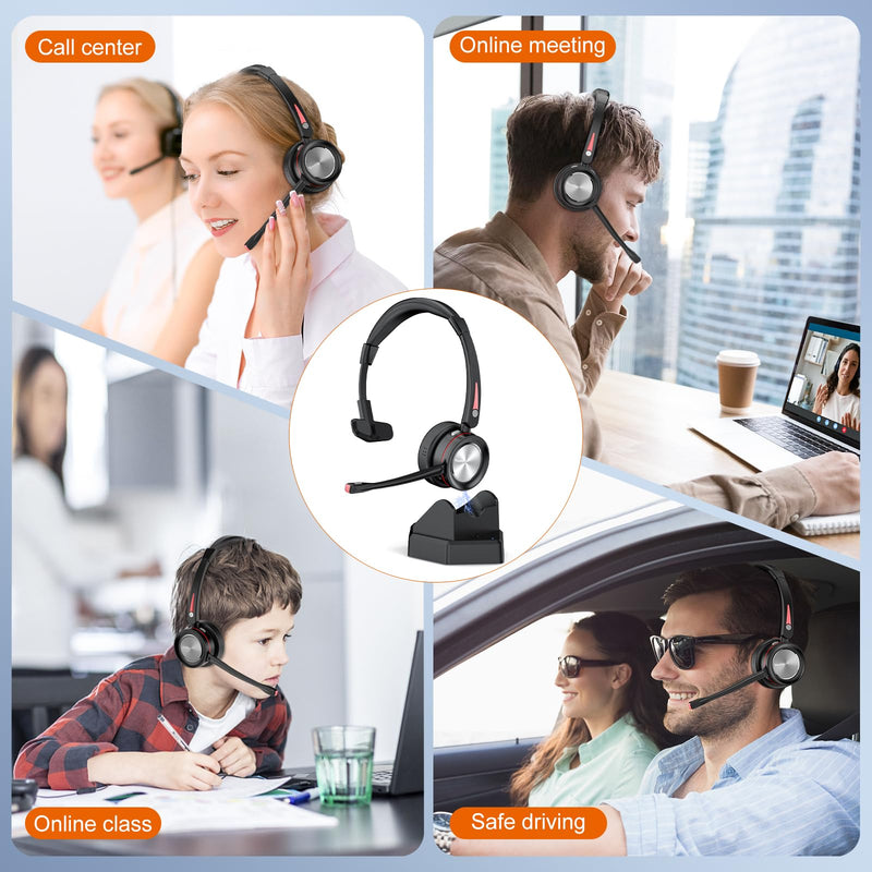  [AUSTRALIA] - Yexatel Bluetooth PC Headset V5.2, Noise Cancelling Microphone, 30H Talk Time, Single Ear Wireless Headset for PC Laptop Computer Cell Phone, Cordless Headset for Trucker Office Working from Home Y890BT Single Ear