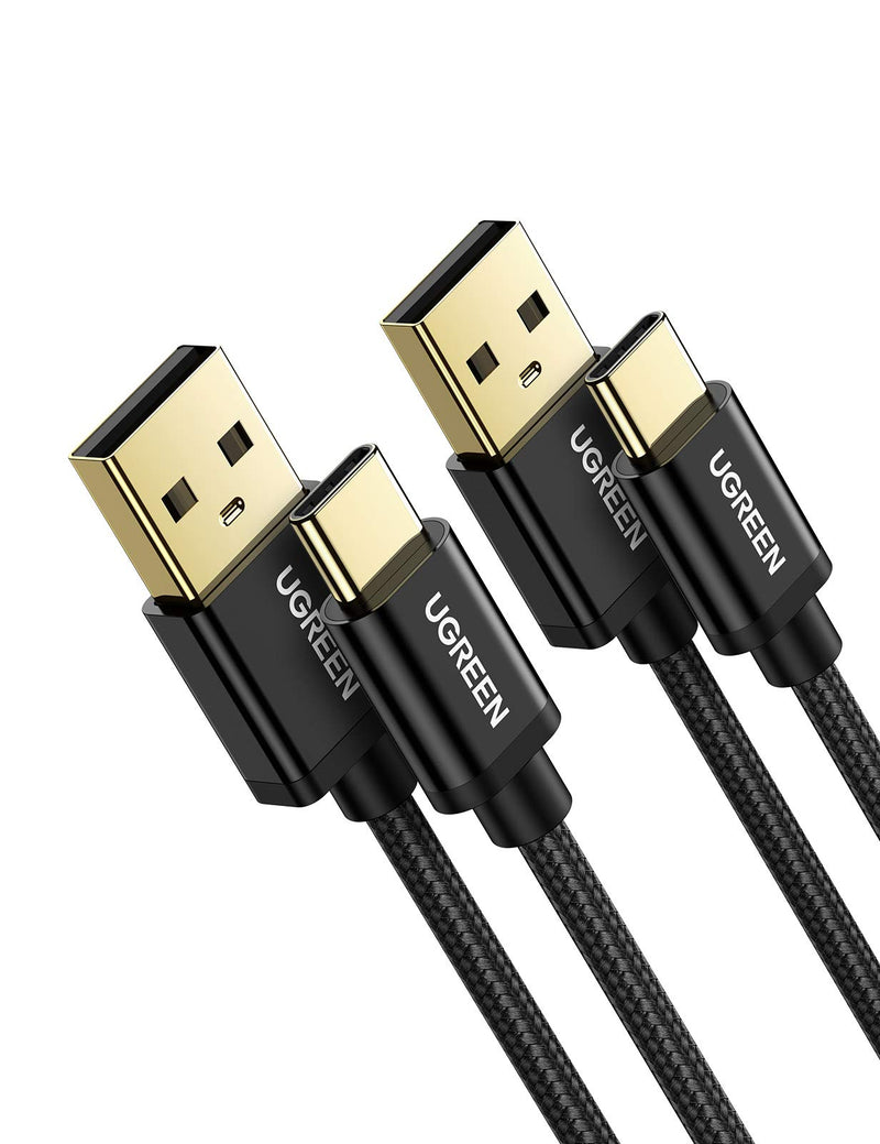  [AUSTRALIA] - UGREEN USB C Cable 2 Pack USB C Fast Charging Cable 3A USB C Charger Cord Braid USB A to USB C Cable Compatible with Galaxy A03s A10e A20 A50 A51 S20 S10 S9 S8, Moto G8 G7 G Pure etc. 6.6FT Black