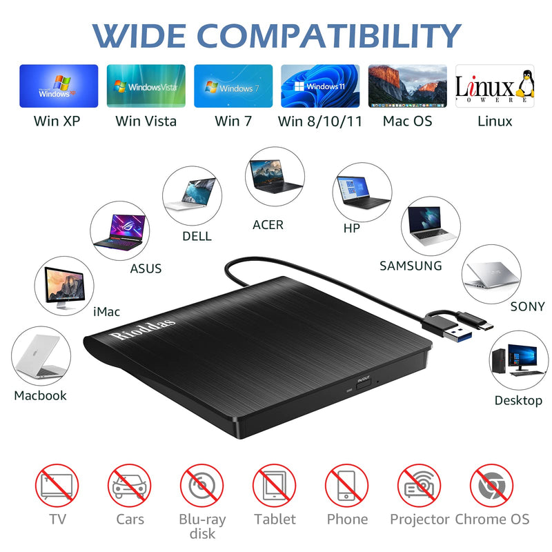  [AUSTRALIA] - Disk Duplicator External DVD Drive USB 3.0 Type C Portable CD DVD +/-RW Optical Drive Player DVD/CD ROM Burner Reader Writer Compatible with Laptop Desktop PC Windows Linux OS Apple Mac MacBook USB-A & USB-C