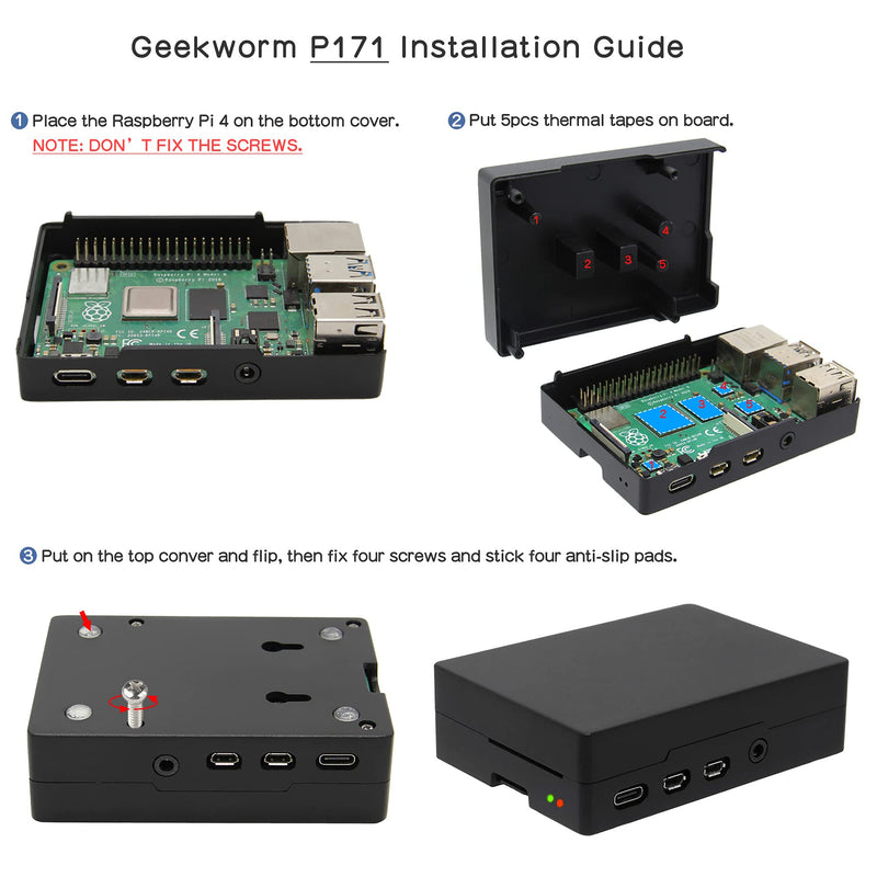  [AUSTRALIA] - Geekworm Raspberry Pi 4 Aluminum Case, Raspberry Pi 4 Model B Passive Cooling Heavy Duty Heatsink Case for Raspberry Pi 4 Model B/Pi 4B Only(P171)
