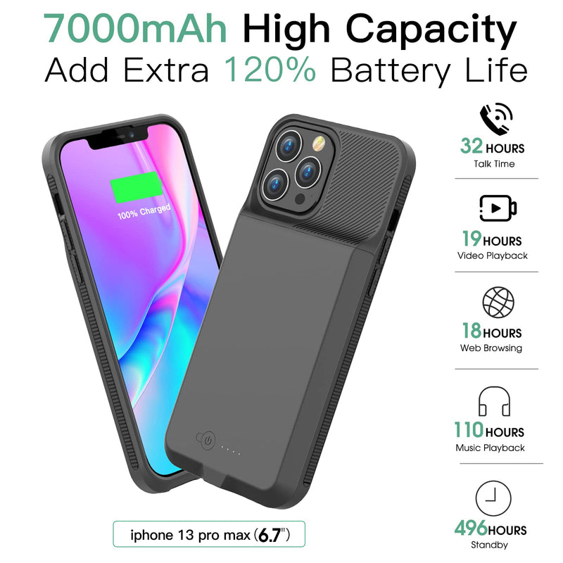  [AUSTRALIA] - GIN FOXI Battery Case for iPhone 13 Pro Max, Real 7000mAh Ultra-Slim Battery Charging Case Rechargeable Anti-Fall Protection Extended Charger Cover for iPhone 13 Pro Max Battery Case(6.7 inch) Black