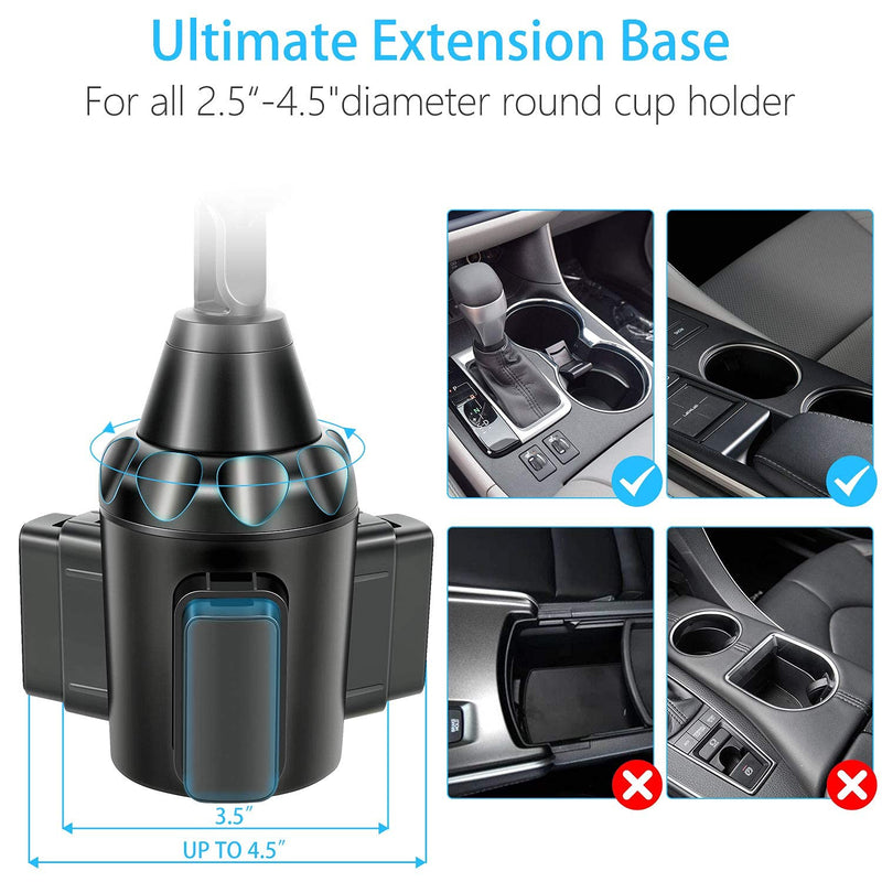  [AUSTRALIA] - TOPGO Cup Holder Phone Mount Pro Ver. [Big Phone Friendly & Large Extended Base] Cup Holder Phone Holder for Car Compatible with iPhone 14 13 Pro Max Samsung Galaxy S22 Ultra Note 21(Black)