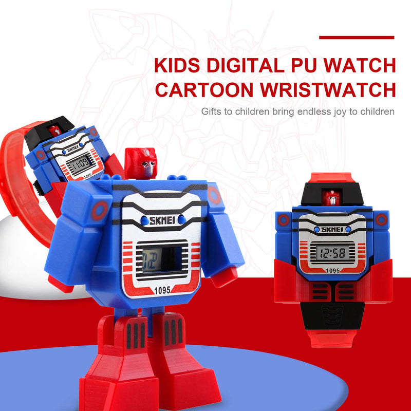 Kids Transformer Watch Robot Transformers Toys Digital Watch, Boys Cartoon Hero Amazing Watches, Girls Electronic Learning Gifts Red - LeoForward Australia