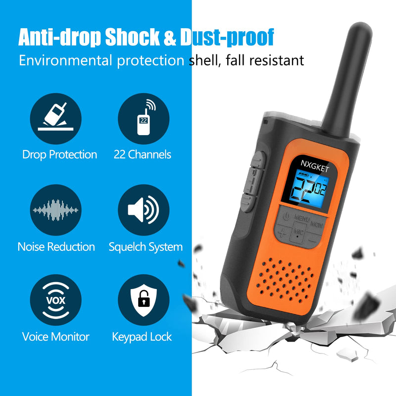  [AUSTRALIA] - NXGKET Walkie Talkies for Adults 2 Pack, Rechargeable Long Range Walkie Talkie 2 Way Radios 22 Channels VOX Scan LCD Display with Li-ion Battery Type-C Cable for Gift Family Camping Hiking