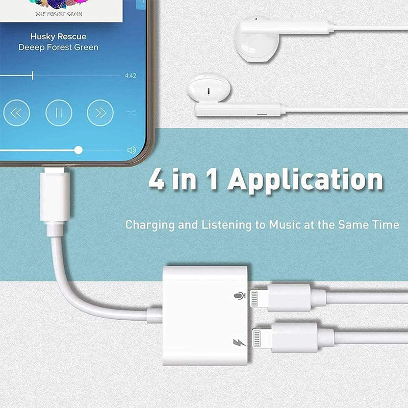  [AUSTRALIA] - 2 Pack Dual Lightning to Lightning Headphone Adapter for iPhone,[Apple MFi Certified] 4 in 1 Music+Charge+Call+Volume Control Dongle Headphones Audio Adapter Compatible for iPhone13/12/11/XS/XR/8/7/6
