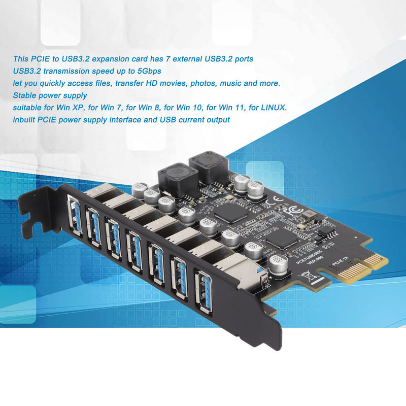  [AUSTRALIA] - 7 Port PCIE Expansion Card, 1.5A 7 Ports USB 3.2 GEN1 5Gbps High Speed Transmission Stable Power USB 3.2 GEN1 Front Expansion Card, 7 External USB3.2 Ports