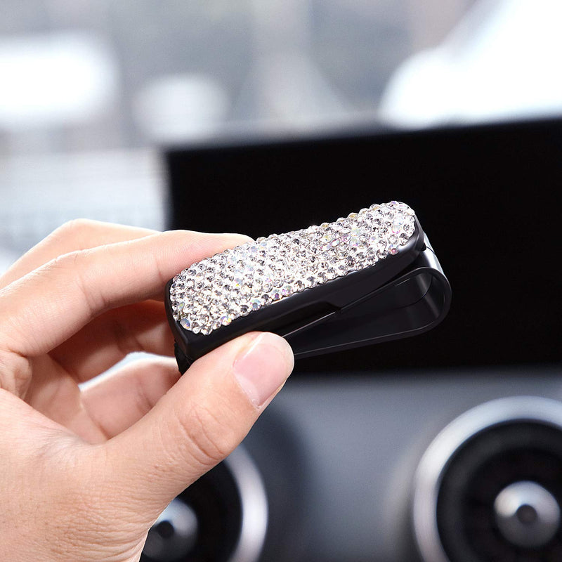  [AUSTRALIA] - 4 Pieces Glasses Holders for Car Sun Visor Bling Bling Rhinestone Diamond Sunglasses Eyeglasses Mount with Ticket Card Clip