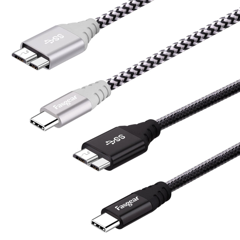  [AUSTRALIA] - USB C to Micro B Cable 1ft, 2 Pack Fasgear Nylon Braided USB 3.1 Gen 1 Type C to Micro B Cord for SSD, 5Gbps Superspeed Data Sync Compatible for MacBook,Toshiba Canvio,Galaxy S5 Note 3 Black,Gray Black, Gray
