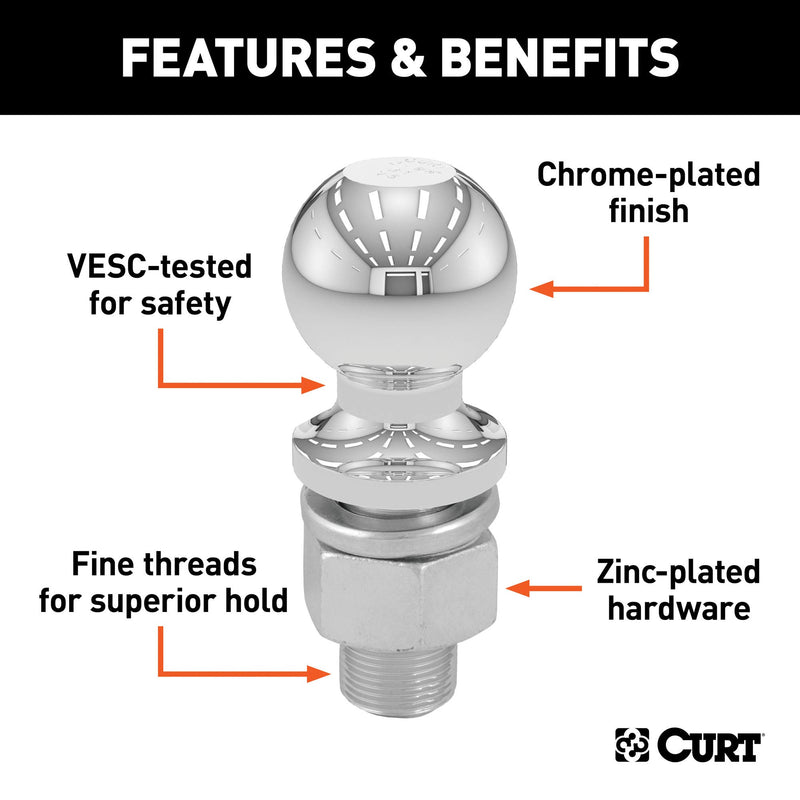  [AUSTRALIA] - CURT 40018 Chrome Trailer Hitch Ball, 3,500 lbs., 2-Inch Diameter Tow Ball with 3/4-Inch x 2-1/8-Inch Shank