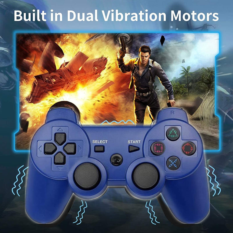  [AUSTRALIA] - PS-3 Wireless Controller 2 Pack PS-3 Gamepad PS-3 Remote Wireless PS-3 Controller Double Shock Compatible with Playstation 3 with Charging Cable (Blue+Purple) Blue+Purple