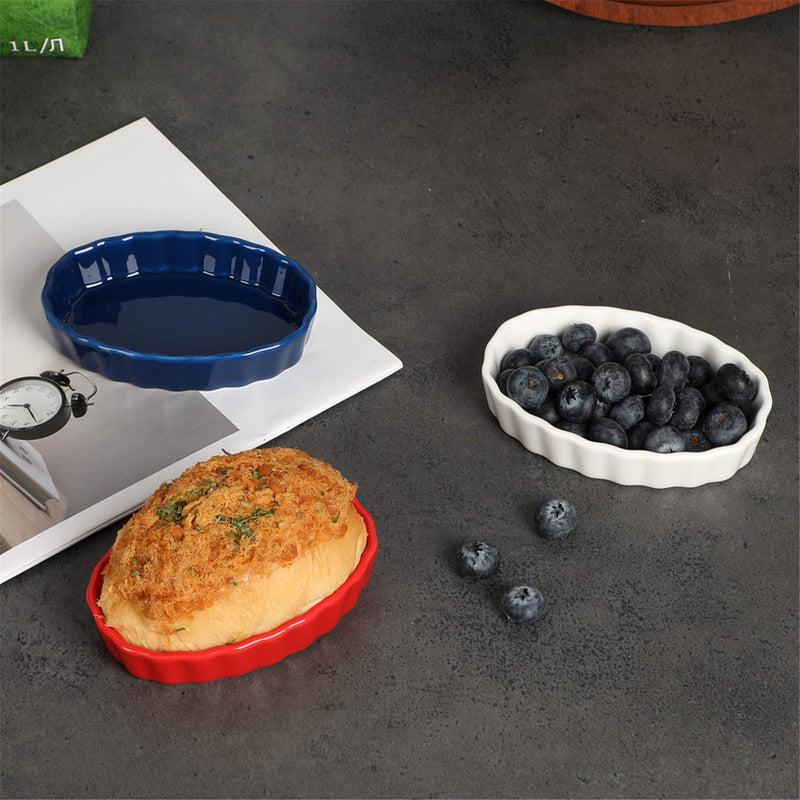 [AUSTRALIA] - ONTUBE Porcelain Oval Shape Tart Pans 4 Ounce for Creme Brulee Dishes,Ramekins, Dipping Sauces,Baking Pudding Cups, Souffle Dish Set of 6 (Navy) Navy