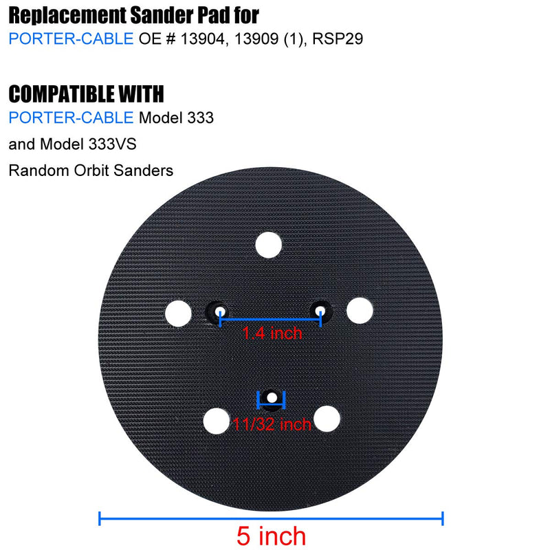  [AUSTRALIA] - 5" Sander Pad for PORTER-CABLE 333 and 333VS Random Orbit Sanders - Replacement for No. 13904 Hook-and-Loop Pad