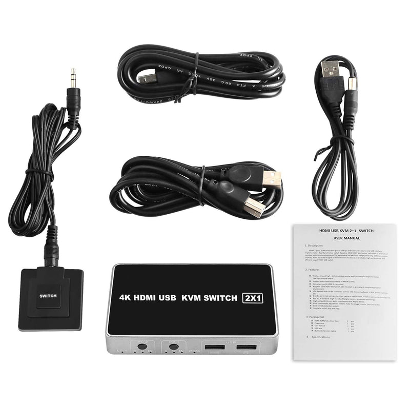  [AUSTRALIA] - Pasow KVM Switch HDMI 2 in 1 Out 2 Port Keyboard Mouse Switcher USB Switch