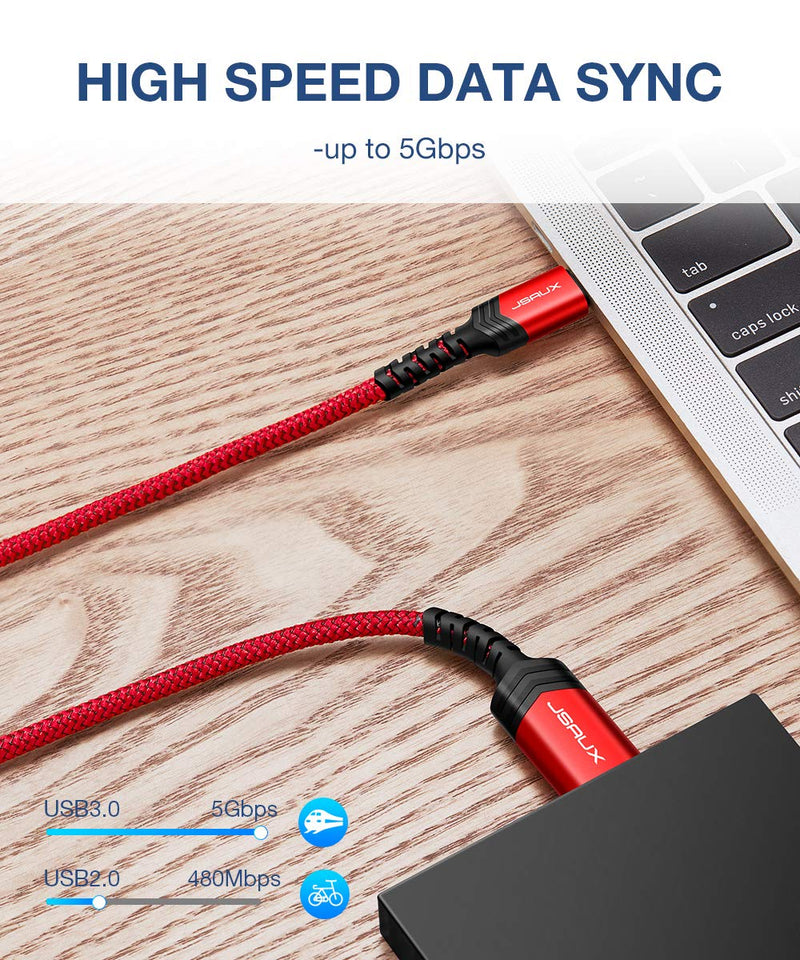  [AUSTRALIA] - JSAUX USB C to Micro B Cable, 2 Pack (1ft+3.3ft) Type C to Micro B Hard Drive Cable Nylon Braided Cord Compatible with Toshiba/Seagate/WD External Hard Drive, MacBook pro and Galaxy S8/S9/S10, etc 1ft+3.3ft Red