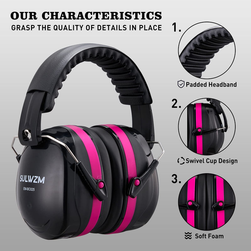  [AUSTRALIA] - SULWZM Hearing Protection Ear Muffs,NRR 28db Noise Cancelling for Shooting, Mowing, Construction,Rose Rose