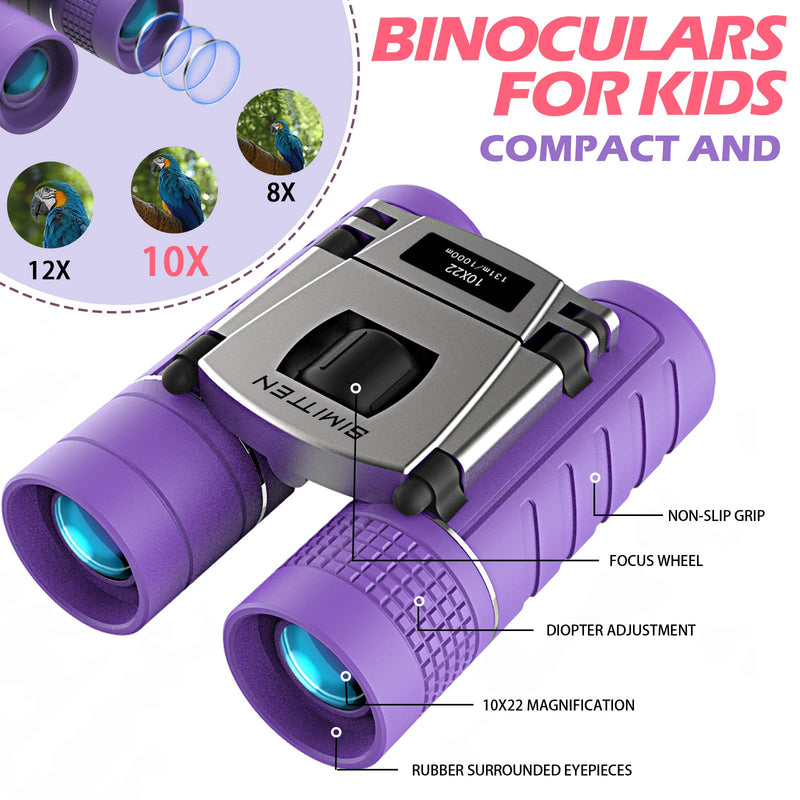  [AUSTRALIA] - Compact Binocular for Kids 10X22 SIMITTEN Toy Binoculars for 3-12 Years Boys and Girls Suit for Bird Watching Hiking Hunting Outdoor Games Spy & Camping Gear Learning Outside Play Purple