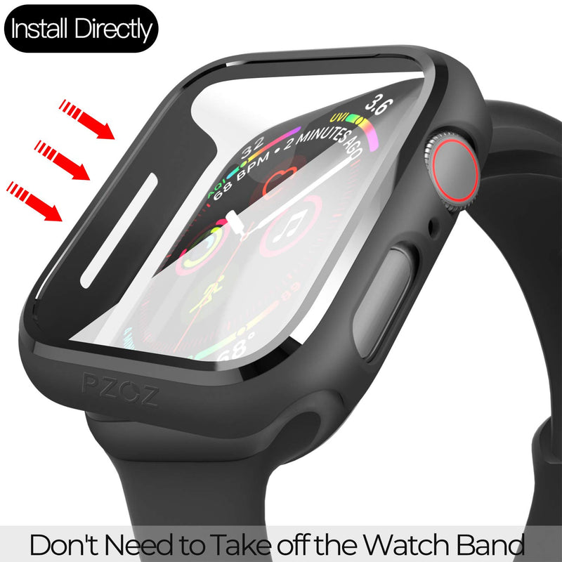 pzoz Compatible for Apple Watch Series 6/5 /4 /SE 44mm Case with Screen Protector Accessories Slim Guard Thin Bumper Full Coverage Matte Hard Cover Defense Edge for iWatch Women Men GPS (Black) Black - LeoForward Australia