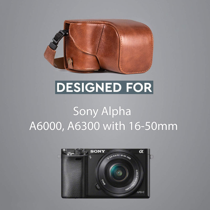  [AUSTRALIA] - MegaGear Ever Ready MG559 Genuine Leather Camera Case, Bag for Sony Alpha A6000, A6300 with 16-50mm (Dark Brown) Dark Brown