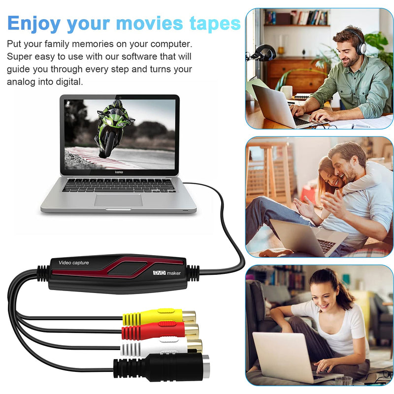  [AUSTRALIA] - DIGITNOW USB 2.0 Video Capture Card Device Converter, Easy to Use Capture, Edit and Save Analog Video to Digital Files for Your Mac OS X or Windows 7 8 10 PC, One Touch VHS VCR TV to DVD black