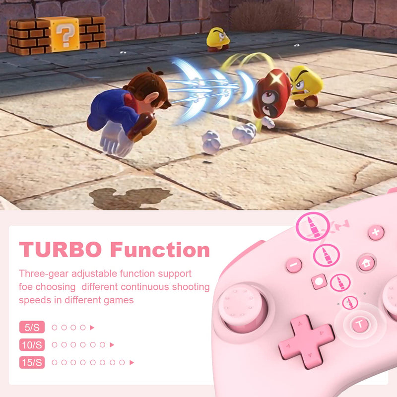  [AUSTRALIA] - PXN 9607X Wireless Switch Pro Controller, Dual Shock Gamepad Joystick Support NFC, Turbo, Wake-up, Gyro Axis, Vibration for Switch/Lite/OLED & PC & IOS (Pink) Pink