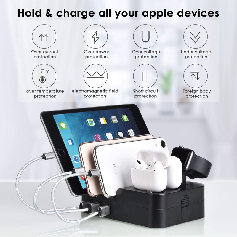  [AUSTRALIA] - Charging Station for Multiple Devices 6 Port 30W MUZHI Fast Multi USB Charger Station Dock HUB Desktop Wall Charge Stand Organizer for iPad iPhone Airpods iwatch Kindle Tablet Smart Cell Phones Black