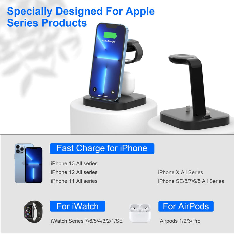  [AUSTRALIA] - Charging Station for Multiple Devices - ADADPU 3 in 1 Fast Wireless Charger Stand for Apple Watch Series 8/7/6/5/4/3/2/1/SE,Phone Charging Dock for AirPods iPhone 14/13/12/11 Pro X Max XS XR 8 7 Plus
