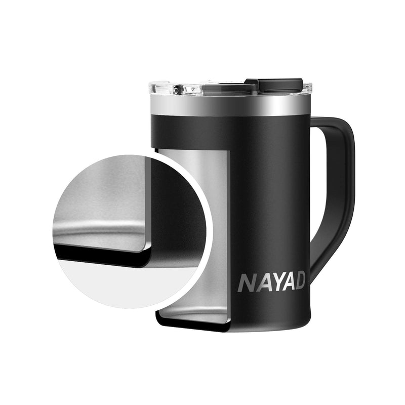  [AUSTRALIA] - NAYAD Metro Stainless Steel Vacuum Insulated Thermos Coffee Mug, Travel Water Bottle with Lid for Iced Cold/Hot Drinks (Black, 15 oz) Black