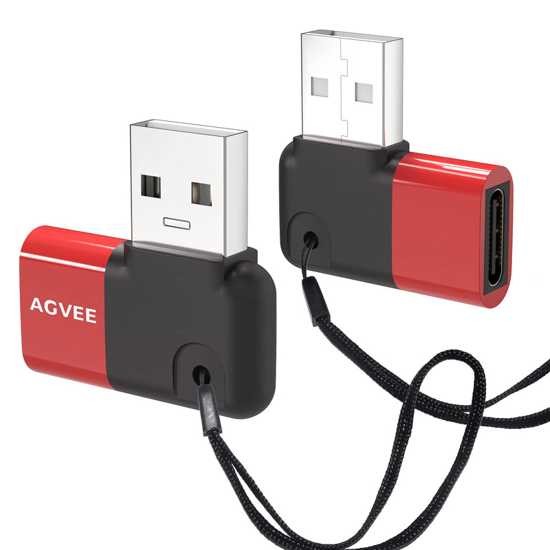  [AUSTRALIA] - AGVEE [2 Pack 90 Degree Angled USB-C Female to USB-A 2.0 Male Adapter, USBC Type-C Converter Coupler Extension Extender Connector for iPhone 12 11 Pro Max, Samsung S21 S20 S10 Note 20 10, Red