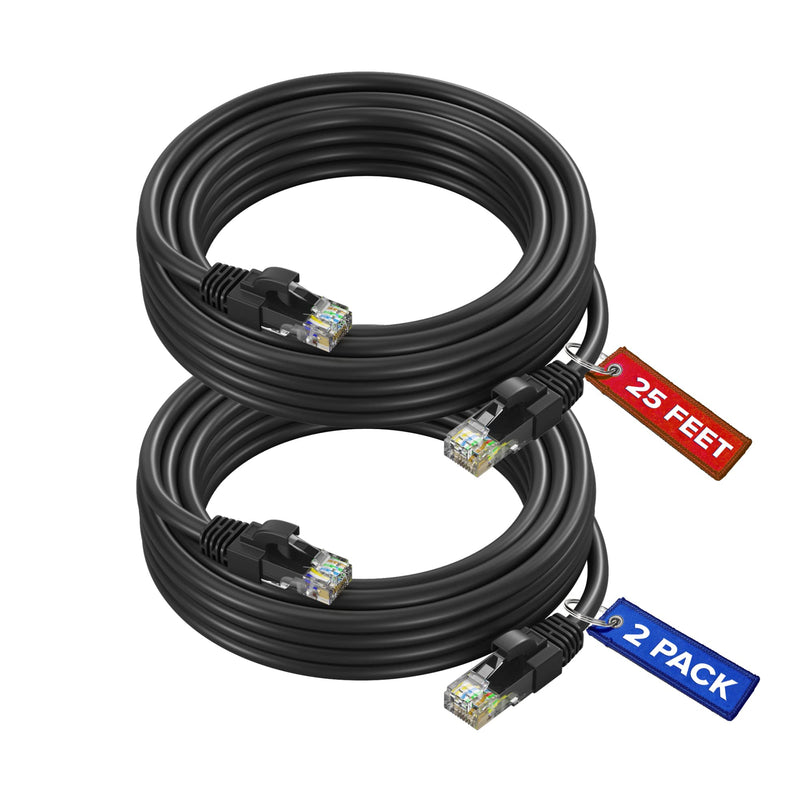  [AUSTRALIA] - Ethernet Cable & Cat6 Network Cable, 25 ft, Black LAN Rj45 Internet Patch Cable Cord, High Speed Cat6 Ethernet Cable (2 Pack) 25 Feet