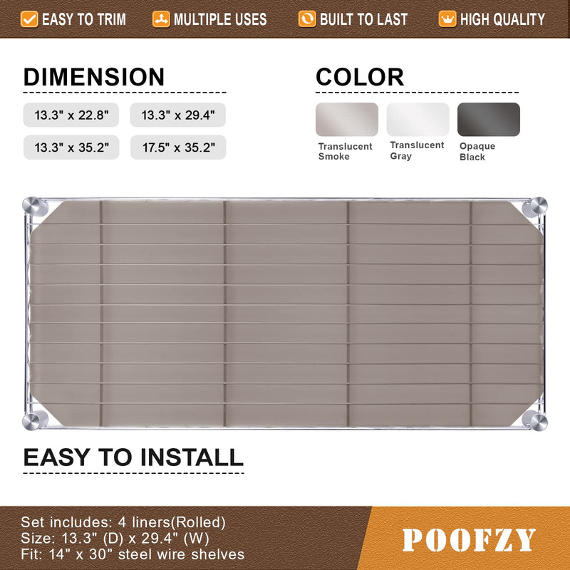  [AUSTRALIA] - Poofzy Shelf Liners for Wire Shelving, 14 x 30 Inch Shelf Liner for Kitchen Cabinets Non-Adhesive (Rolled 4PK, Grey) 29.4" x 13.3"(Pack of 4) Gray