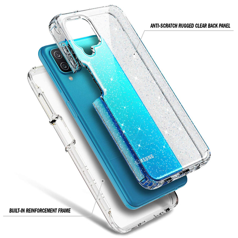  [AUSTRALIA] - NZND Case for Samsung Galaxy A12 with [Built-in Screen Protector], Full-Body Protective Shockproof Rugged Bumper Cover, Impact Resist Durable Phone Case Cover (Crystal Glitter Clear) Crystal Glitter Clear