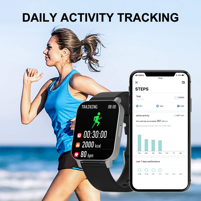  [AUSTRALIA] - Smart Watch, 1.69'' Touch Screen Fitness Tracker Watches for Men Women,IP67 Waterproof Sport Smartwatch with Heart Rate Monitor,Sleep Monitor, Pedometer, Stopwatch Activity Tracker for Android/iOS