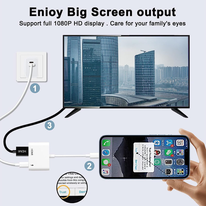  [AUSTRALIA] - Lightning to HDMI Adapter [Apple MFi Certified],iPhone to HDMI Adapter 1080P HD Digital AV Adapter Screen Connector Cable with Charging Port Lightning to HDMI for iPhone iPad to HDTV/Projector/Monitor White