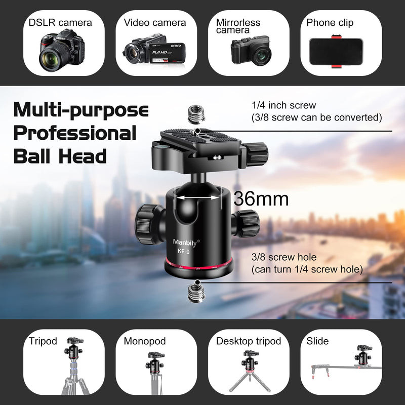  [AUSTRALIA] - Manbily Photography Ball Head,360 Degree Rotation, with Quick Release Plate and Level Gauge, Metal Aluminum, Suitable for Tripod,DSLR,Camcorder,Monopod,Maximum Load 17.6lb(KF-0)