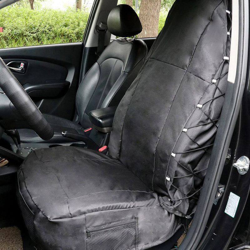  [AUSTRALIA] - TIROL Water Resistant Front Seat Protector for High Back Car Seat Universal Front Seat Cover with Multi-Pockets Organizer for Storage (Airbag Compatible) Black 1 Pack Black x1