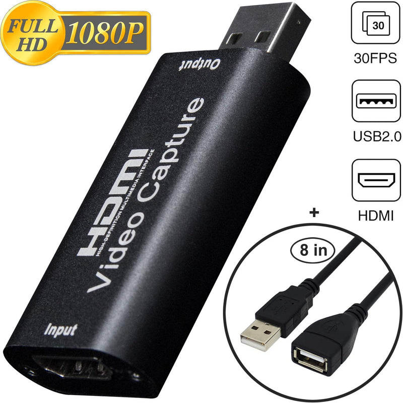  [AUSTRALIA] - BlueAVS HDMI to USB Video Capture Card 1080P for Live Video Streaming Record via DSLR Camcorder Action Cam (Black) Black