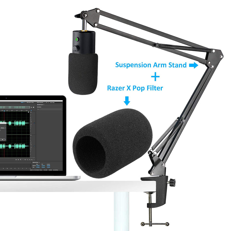  [AUSTRALIA] - Razer Seiren X Mic Boom Arm with Foam Windscreen, Suspension Boom Scissor Arm Stand with Pop Filter Cover for Razer Seiren X USB Streaming Microphone by SUNMON