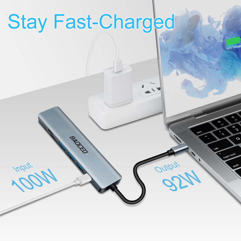  [AUSTRALIA] - USB C Hub, BAOCED USB C to HDMI Adapter 7 in 1 Docking Station Aluminum Alloy USB C Splitter with 100W PD, USB 3.0/2.0, SD/TF Card Reader Compatible with MacBook Pro/Air XPS and More Type C Devices