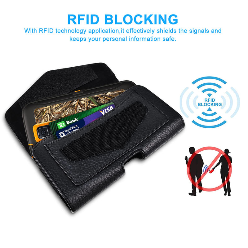  [AUSTRALIA] - Dual Phone Leather Case with Loop - Secure Horizontal Phone Belt Holder and RFID Blocking Wallet - Sleek Black - Compatible with iPhone 14/13/12/11/14Pro/13Pro/12Pro, Samsung, Motorola