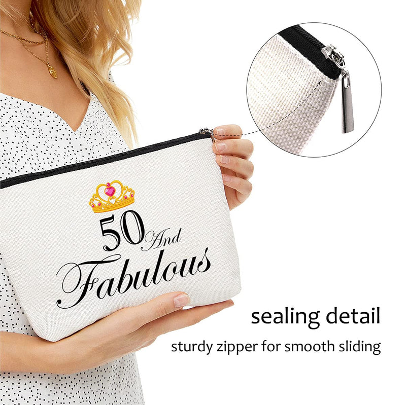 50 and Fabulous,50th Birthday Gifts for Women, Boss,Wife,Mother,Daughter Makeup Bag, Milestone Birthday Gift for Her, Presents for Turning Fifty and Fabulous - LeoForward Australia